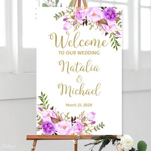Welcome To Our Wedding Sign, Purple Wedding Welcome Sign, Wedding Signs Printable, Printable Welcome Sign, Digital file, W260