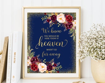 We Know You Would Be Here Today If Heaven Wasn't So Far Away, Navy Wedding Sign, Memorial Wedding Sign, In Loving Memory, Printable, W122