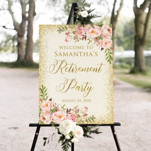 Retirement Party Sign, Retirement Celebration Welcome Sign, Blush and Gold Retirement Welcome Sign, Digital File, W1136-1
