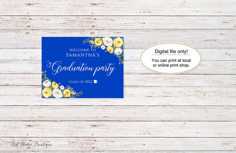 Royal Blue Graduation Party Welcome Sign, Royal Blue Yellow Graduation ...