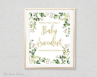 Succulent Baby Shower Sign, Watch Baby Grow Sign, Greenery Baby Shower Sign, Please Take Home a Baby Succulent and Watch it Grow, BS33