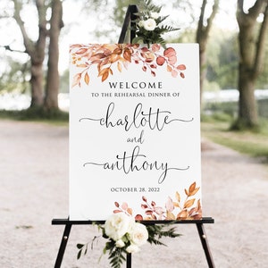 Fall Rehearsal Dinner Welcome Sign, Autumn Rehearsal Dinner Welcome, Fall Welcome Sign, Digital File, W1212-1