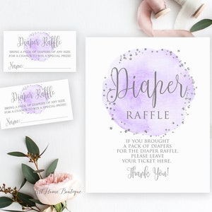 Purple Baby Shower Diaper Raffle Tickets, Purple Gray Baby Shower Insert, Instant Download, Digital File, W1260