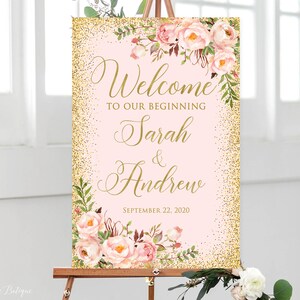 Beginning Welcome Sign, Blush Pink Welcome to Our Beginning Sign, Blush Flowers, Printable, Digital File, W547