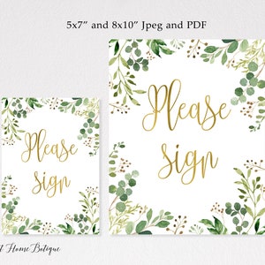 PLEASE SIGN Sign, Greenery Please Sign, Alternate Guest Book Sign ...