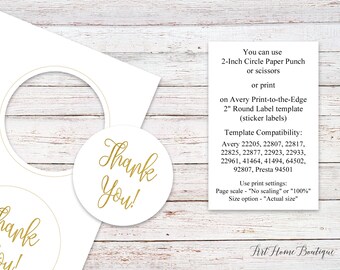 Gold Baby Shower Thank You Tags, Favor Tags, 2 inch Round Labels, Instant Download, Digital File, BS891, W891, BS826, W826