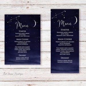 Carta menu Marina, Menu matrimonio notte stellata, Menu compleanno stampabile, Carte menu notte stellata, W1200