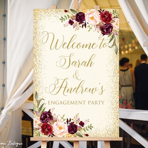 Engagement Party Sign, Ivory Burgundy Welcome Engagement Sign, Welcome to Our Engagement Sign, Printable Welcome Sign, W541