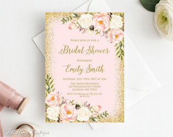 Bridal Shower Invitation, Blush Pink Bridal Shower Invitation, Boho Chic Bridal Shower Invite, Bridal Shower Printable, W287