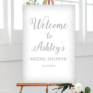 Welcome Bridal Shower Sign, Silver Bridal Shower Welcome Sign, Large Welcome Sign, Printable, W564