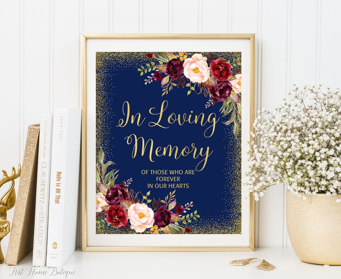 In Loving Memory Wedding Sign Memorial Table Sign Navy Etsy