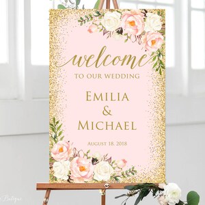 Welkomstbord bruiloft, welkom bij ons bruiloftbord, Blush bruiloft welkomstbord, afdrukbaar welkomstbord, W287