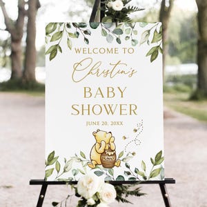 Winnie The Pooh Baby Shower Welcome Sign, Gender Neutral Baby Shower Announcement Sign, Digital file, W187