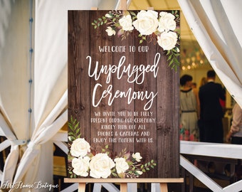 Unplugged Ceremony Sign, Unplugged Wedding Sign, Unplugged Sign, White Flowers, W177