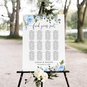 Blauer Sitzplan, Tischplan Hochzeit, Blauer Sitzplan, Tischplan Digital, W1411-3