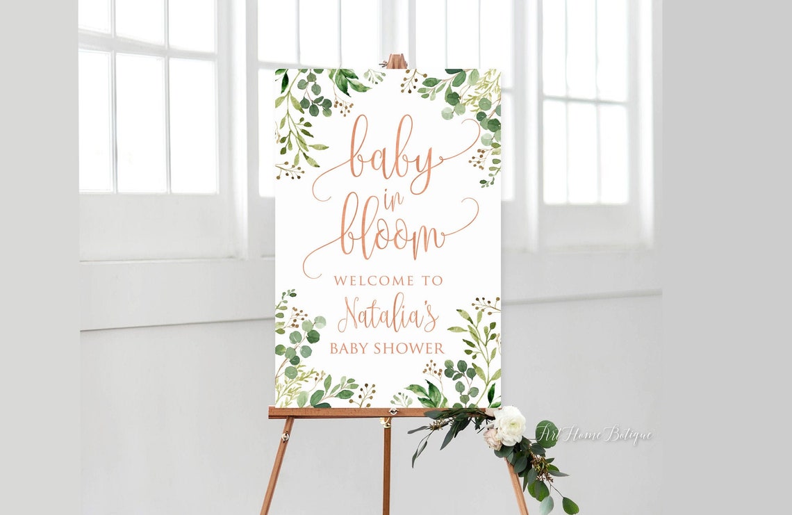 Greenery Baby in Bloom Sign Rose Gold Baby Shower Etsy