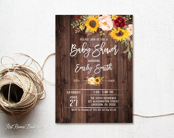 Sunflowers Baby Shower Invitation, Rustic Baby Shower Invitation, Baby Shower Invitation, BS568