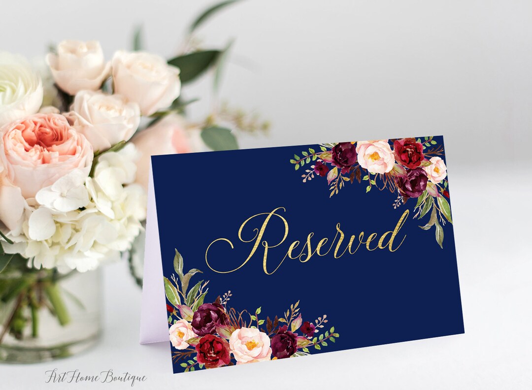 Navy Reserved Sign, Wedding Reserved Sign, Reserved Seating Sign, Boho ...