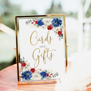 Rot Blaues Geschenkschild, Hochzeitschild, Rot Blau Weiß Schild, W30