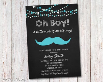 Little Man Baby Shower invitation, Mustache Baby Shower Invitation, Baby Shower Printable, #BS17