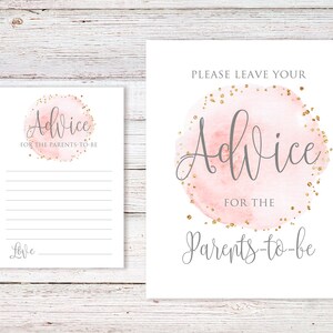 Enseigne et cartes de conseils pour baby shower, veuillez laisser votre avis, baby shower gris rose, conseils aux futurs parents, fichier numérique, # BS036