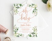 Greenery Baby Shower Invitation, Oh Baby Invitation, Rose Gold Baby Shower Invite, Calligraphy Invitation, Eucalyptus Baby Shower, BS35