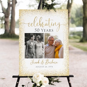 50th Wedding Anniversary Welcome Sign, Celebrating 50 Years, Photo Anniversary Welcome sign, Golden Anniversary Sign, 50th Wedding, W377-1