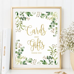 Tarjetas de jardín y letrero de regalos, letrero de mesa de regalo de vegetación, tarjetas de baby shower y letrero de regalos, tarjetas de eucalipto y letrero de regalos, W33, BS33