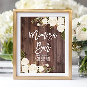 Rustic Mimosa Bar Sign, Wedding Bar Sign, Bubbly Bar Sign,  Floral Wedding Sign, Bridal or Baby Shower Wedding Event, Printable, W177