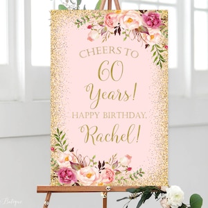Willkommen Geburtstagsschild, Prost auf 60 Jahre, Jedes Alter, Großes Willkommensschild, Blush Pink Willkommensschild, Happy Birthday Schild, Prost auf Schild, W02-2