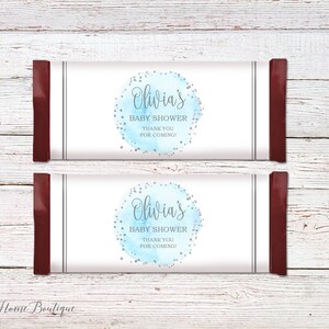 Baby Shower Candy Wrapper Favors, Candy Bar Wrappers, Blue and Silver Candy Wrappers, Candy Bar Wrapper Covers, BS050