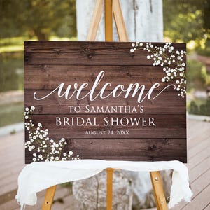 Printed or Digital Rustic Bridal Shower Welcome Sign, Baby’s Breath, W310-2