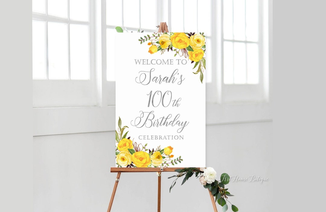 100th Birthday Welcome Sign, Yellow Birthday Welcome Sign, Any Age ...
