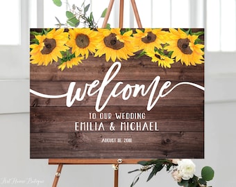 Sunflowers Wedding Welcome Sign, Rustic Welcome Wedding Sign, Welcome To Our Wedding Sign, Horizontal Landscape Wedding Sign, W240