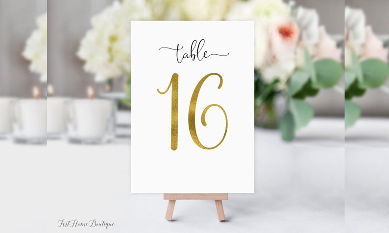 Numéros de table dorés, numéros de table modernes, numéros de table de mariage, numéros de table d'anniversaire, W1127-1 image 1