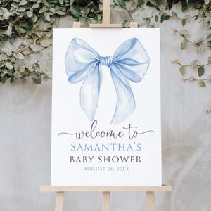 Blue Coquette Bow Baby Shower Welcome Sign, Boys Baby Shower Sign, Digital file, W373
