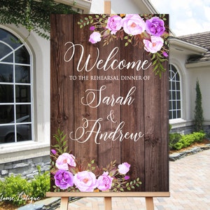 Rehearsal Dinner Welcome Sign, Rustic Purple Rehearsal Dinner Welcome Sign, Purple Flowers, Printable Sign, Digital File, W520