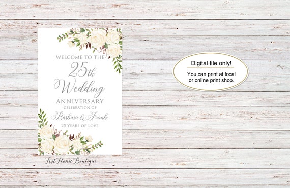 25th Anniversary Welcome Sign, 25th Anniversary Decoration, Silver