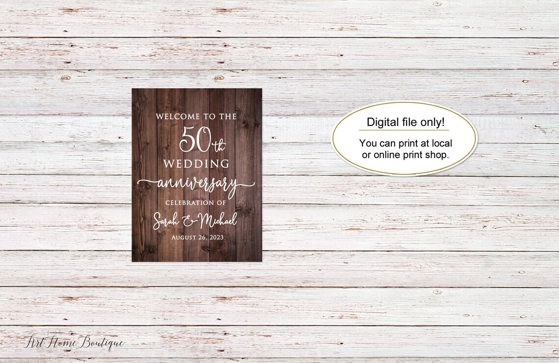 Rustic Anniversary Welcome Sign, Country Wedding Anniversary Sign, 50th ...