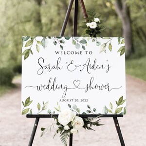 Greenery Wedding Shower Welcome Sign, Botanical Wedding Shower Welcome Sign, Heart Welcome Sign, Digital file, W1124