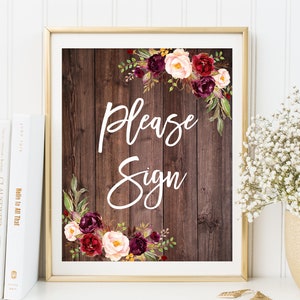 Please Sign, Wedding Please Sign Printable, Alternate Guest Book Sign, Floral Wedding Sign, Printable Wedding Sign, W86