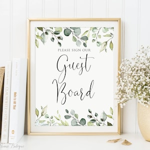 Greenery Wedding Guest Board Sign, Botanical Wedding Guest Board Sign, Please Sign Our Guest Board Sign, W1124