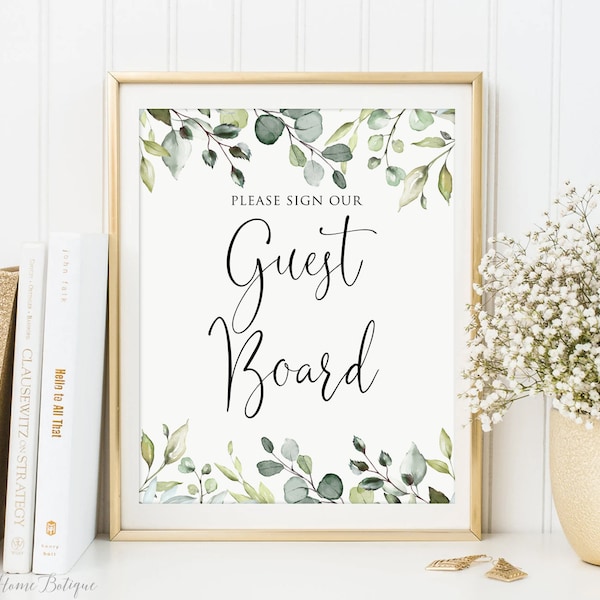 Greenery Wedding Guest Board Sign, Botanical Wedding Guest Board Sign, Please Sign Our Guest Board Sign, W1124