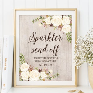 Sparkler Send Off Sign, Rustic Sparkler Send Off Wedding Sign, Sparkler Sign Printable, White Flowers, W249