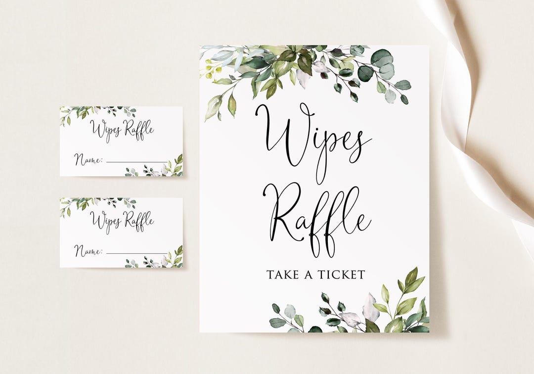 Wipe Raffle Sign Football Greenery Baby Shower Wipes Raffle Sign and Tickets, Digital File, W1124 ...