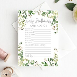 Jeu de prédictions et de conseils pour bébé, cartes de conseils pour baby shower de verdure, baby shower argenté, téléchargement immédiat, fichier numérique, BS045