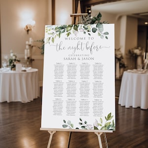 Mapa de assentos para ensaio, Mapa de assentos para a noite anterior, Mapa de mesa de convidados Greenery Encontre seu assento Mapa de assentos para casamento Arquivo digital W1124-5