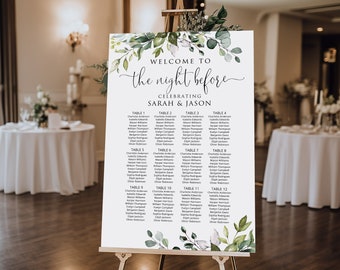 Rehearsal Seating Chart, The Night Before Seating Chart, Greenery Guet Table Plan, Find Your Seat Wedding Seating Chart Digital file W1124-5