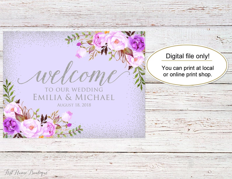 Welcome Wedding Sign, Lavender Welcome to Our Wedding Sign, Horizontal ...