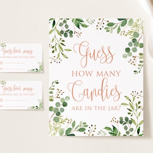 Guess How Many Candies Game, Greenery Baby Shower Candies Game, Instant Download, W35, BS35